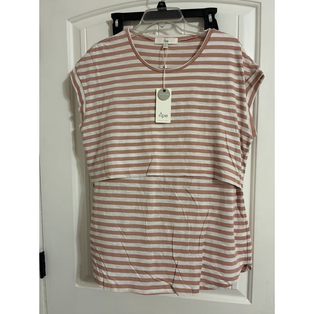 Ripe Maternity Richie Nursing Tee Women L Pink/white Lift Up Breastfeeding NWT